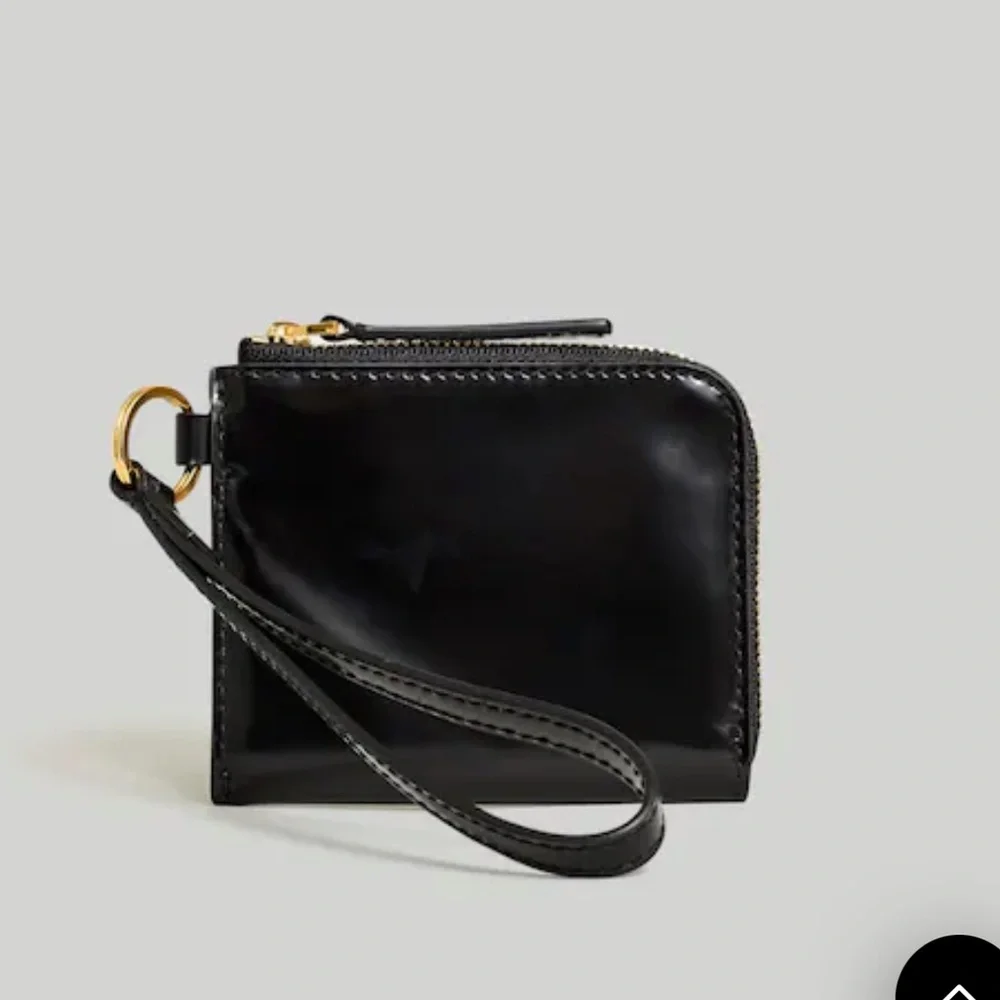 Madewell Black Leather Wristlet with Gold Ring